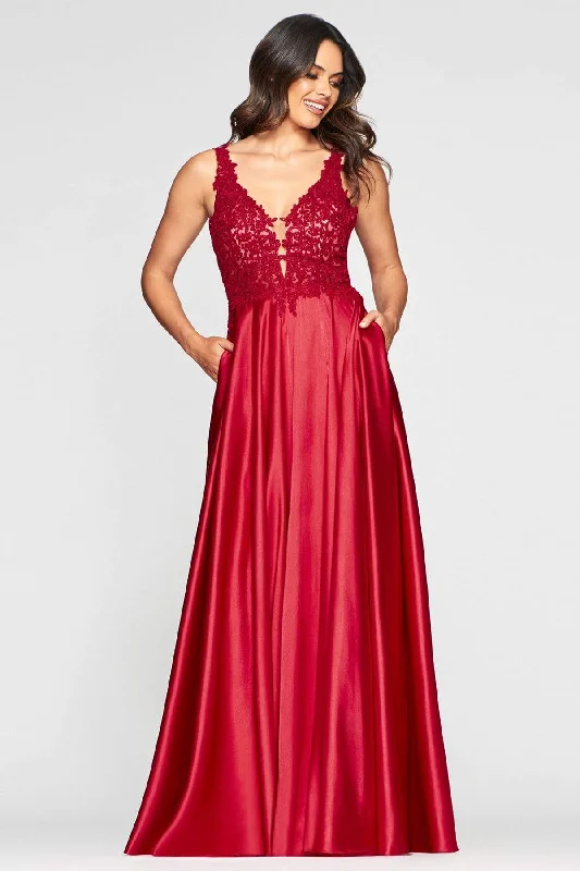 Faviana - 10407 Sleeveless Lace Bodice Flowy Satin Gown