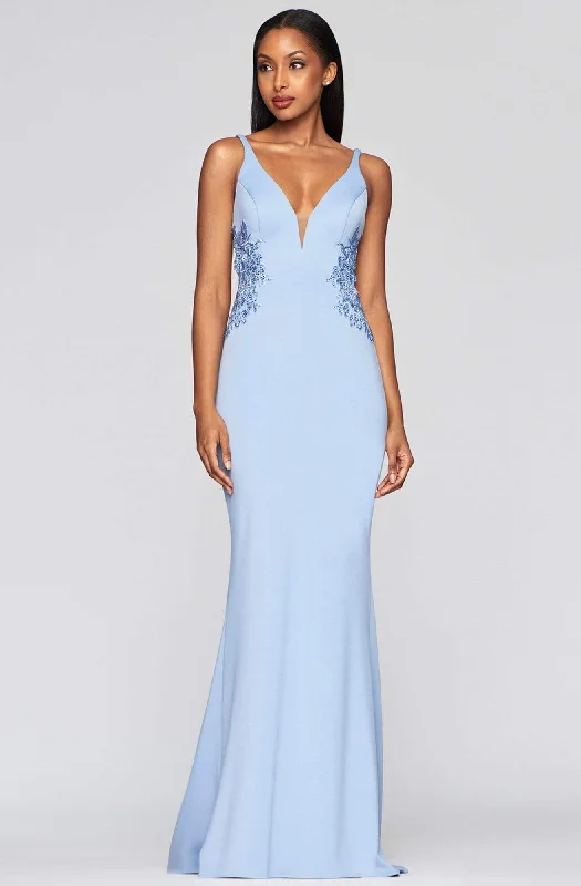 Faviana - S10226 Beaded Deep V-neck Neoprene Trumpet Dress