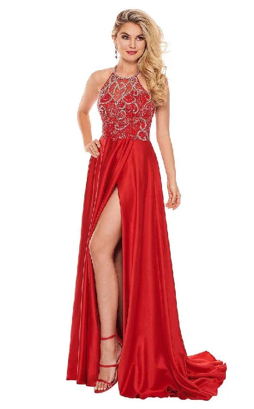 Rachel Allan Prom Beaded Halter Long Dress 6487