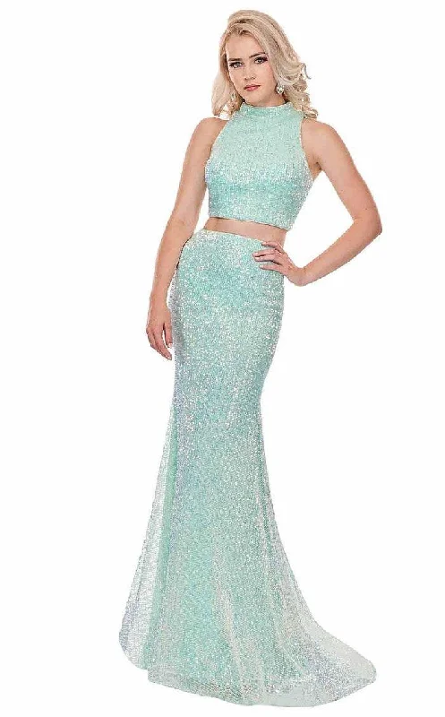 Rachel Allan Prom Long Two Piece Halter Dress 6450