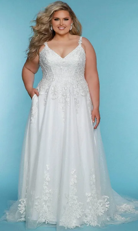 Sydney's Closet Bridal SC5322 - V-Neck Rose Floral Lace Applique Bridal Gown