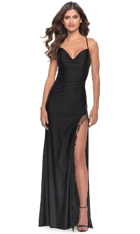 La Femme 31326 - Fringed Slit Classic Prom Dress