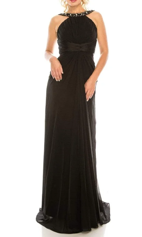 Odrella - 1698 Gathered Embellished Halter Crepe Chiffon Evening Dress