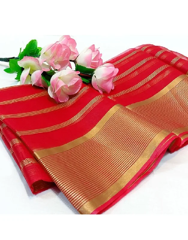 Lining Printed Organza Dupatta - Red (DZ14995)