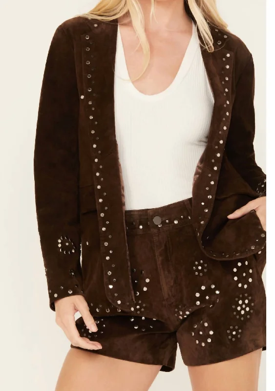 Suede Studded Jacket In Chocolate Brown