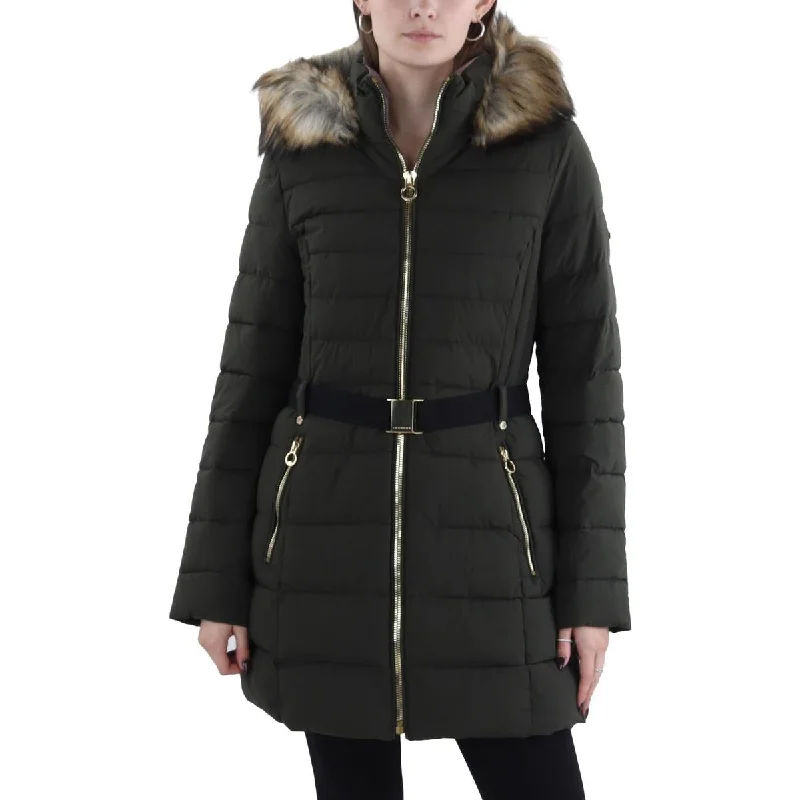 Womens Faux Fur Trim Hooded Puffer Jacket