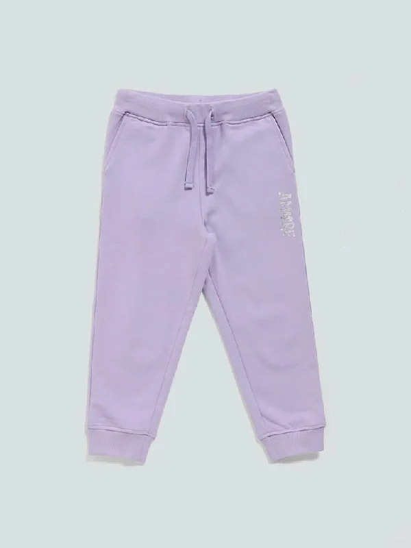 HOP Kids Lilac Plain Ribbed Joggers