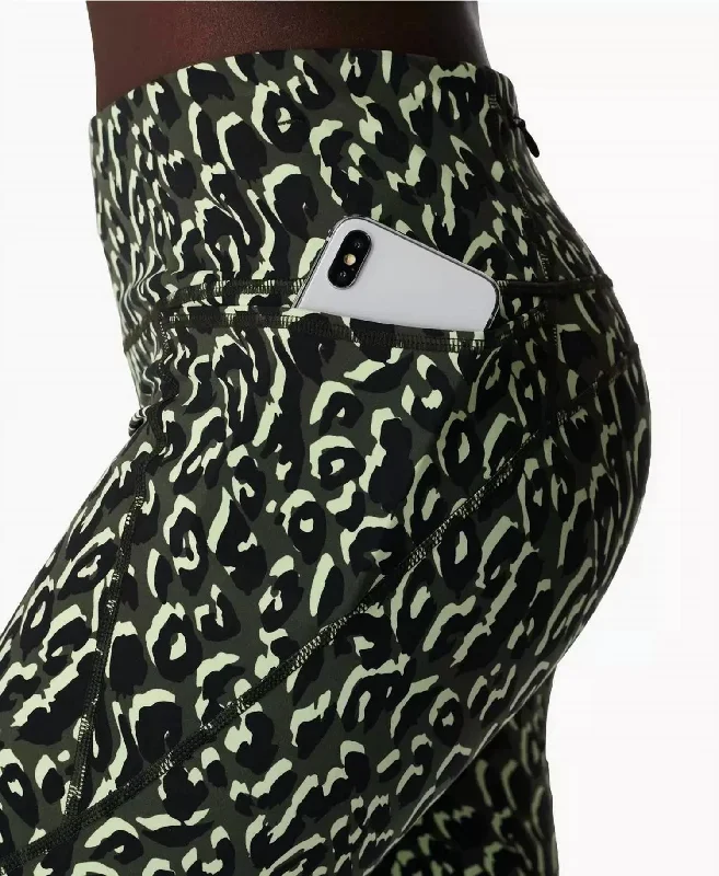 Power 9" Biker Shorts In Green Leopard  Print