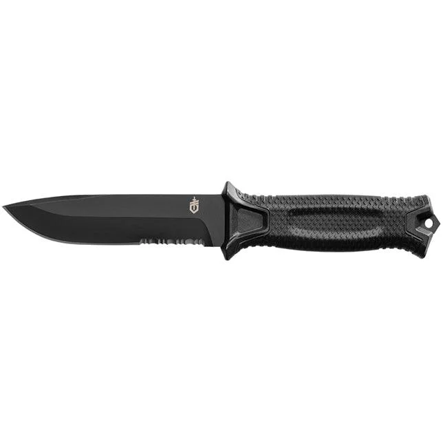 Strongarm Sheath Knife - Black, Serrated Edge