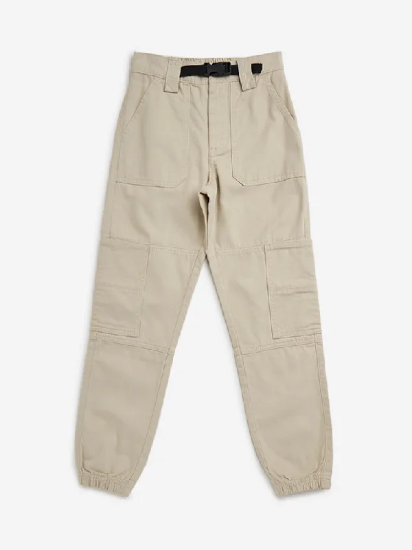 Y&F Kids Beige Pack Buckle Mid-Rise Cotton Joggers