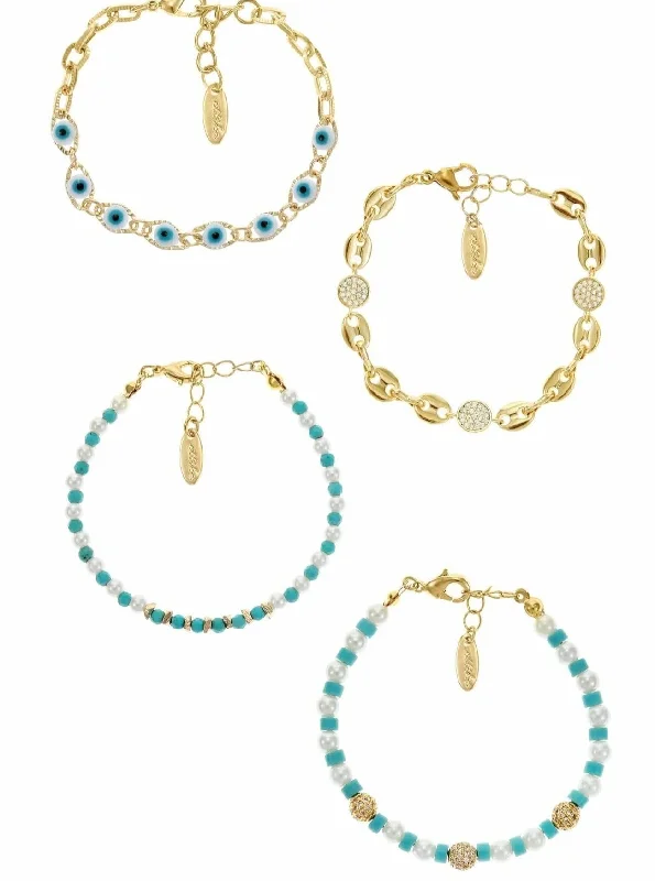 18k Turquoise and Pearl Set Bracelets