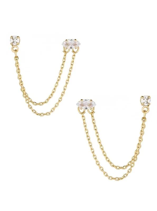 18k Two Hole Piercing Chain Dangle EARRINGS