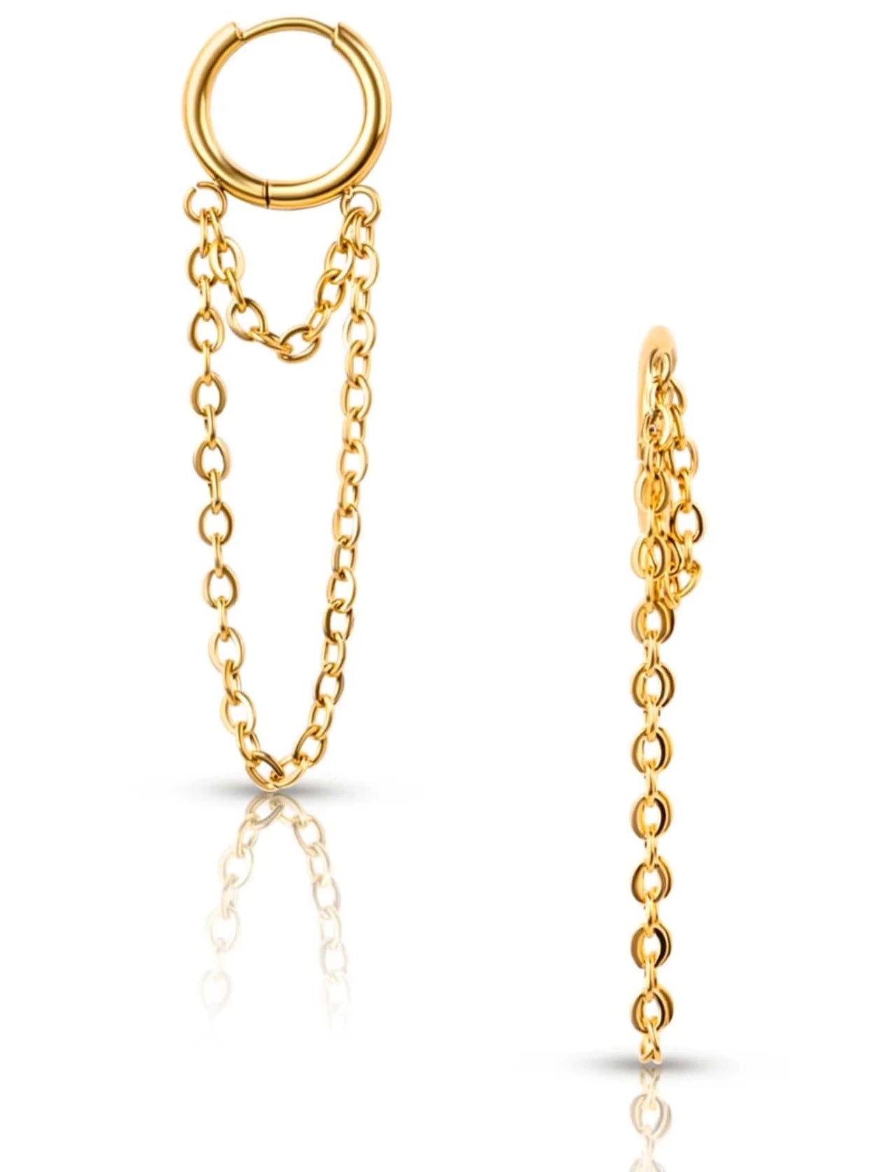 18k Kira Drop Chain Huggie Hoop EARRING