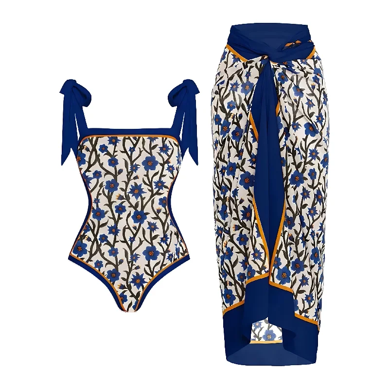 The Cressida One-Piece Swimsuit Sarong Set