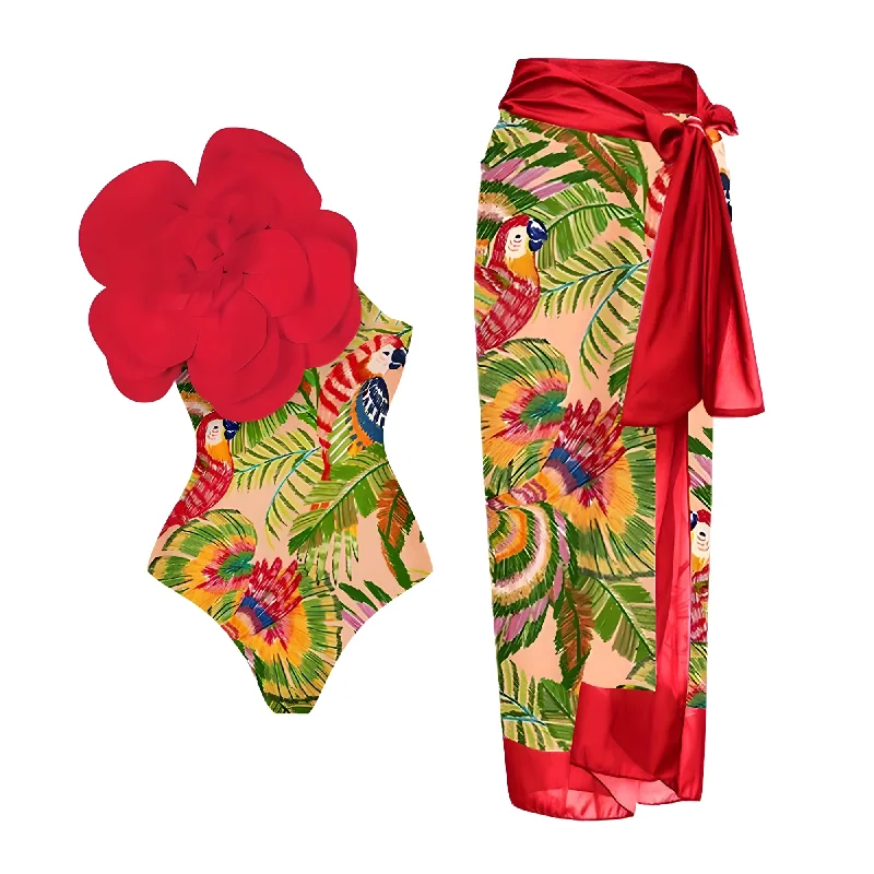 The Elysia One-Piece Swimsuit Sarong Set