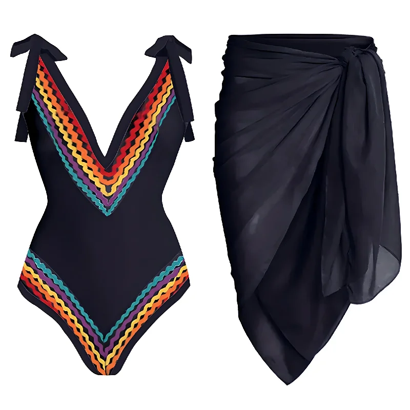 The Gloria One-Piece Swimsuit Sarong Set