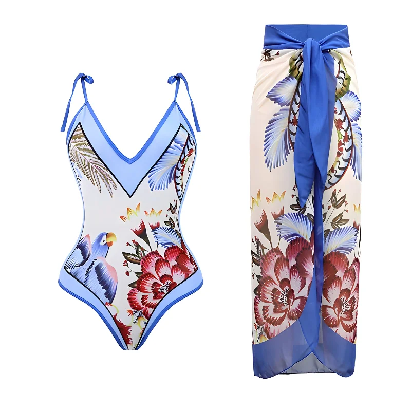 The Margot One-Piece Swimsuit Sarong Set