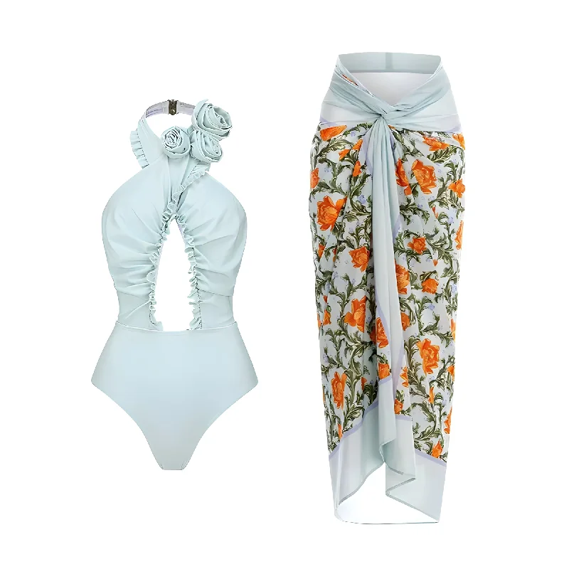 The Melaina One-Piece Swimsuit Sarong Set