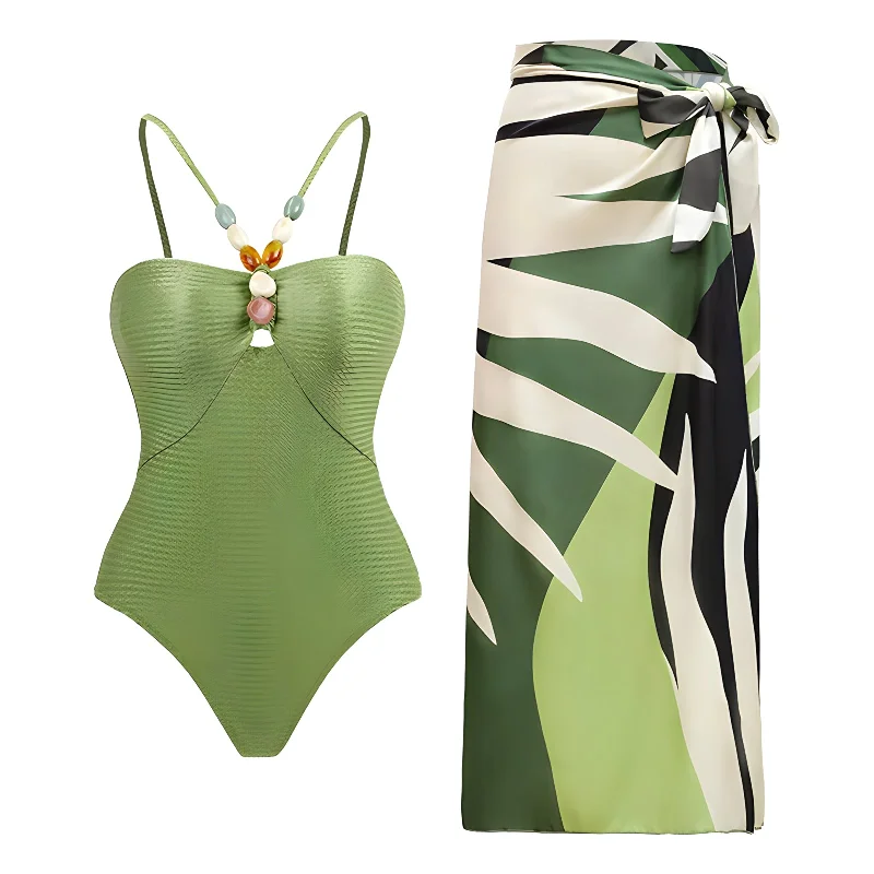 The Oceana One-Piece Swimsuit Sarong Set